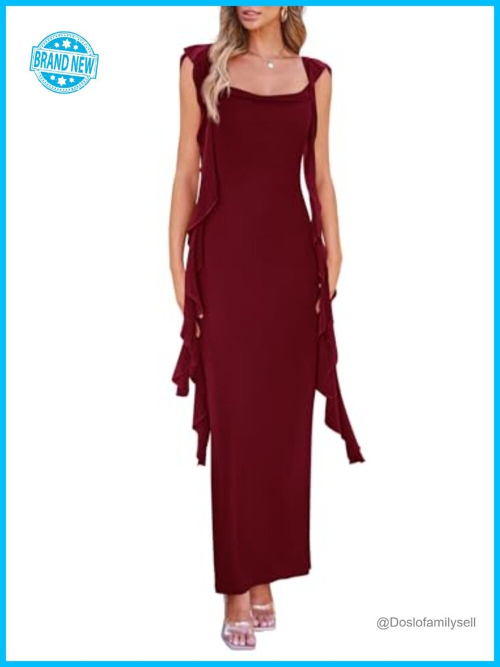 Ruffle Bodycon Maxi Dress Cap Sleeve Ruched Formal Gown